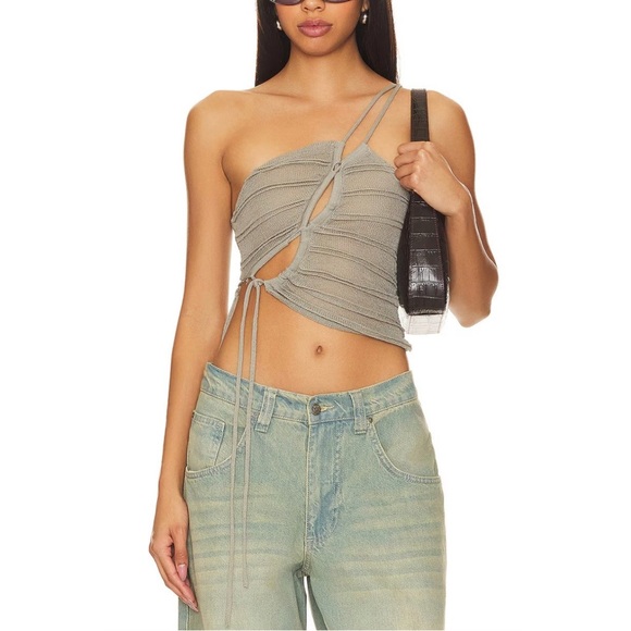Jaded London Asymmetric Knit Top Grey MEDIUM Cut Out Festival One Shoulder NEW - Picture 2 of 6